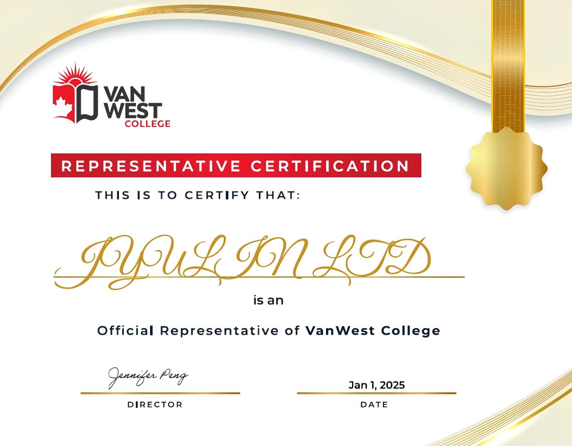 Vanwest官方合作證書-GLC鉅霖遊學